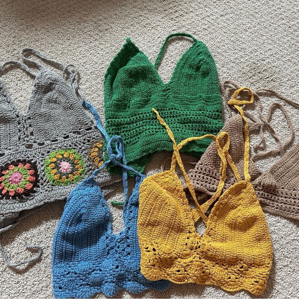 Handmade Crochet Bralette Tops - Yellow, Green, Blue, Gray, Brown